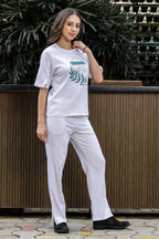 WOMEN ROUND NECK WHITE HALF SLV  CO-ORD SET