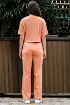 WOMEN ROUND NECK ORANGE HALF SLV  CO-ORD SET