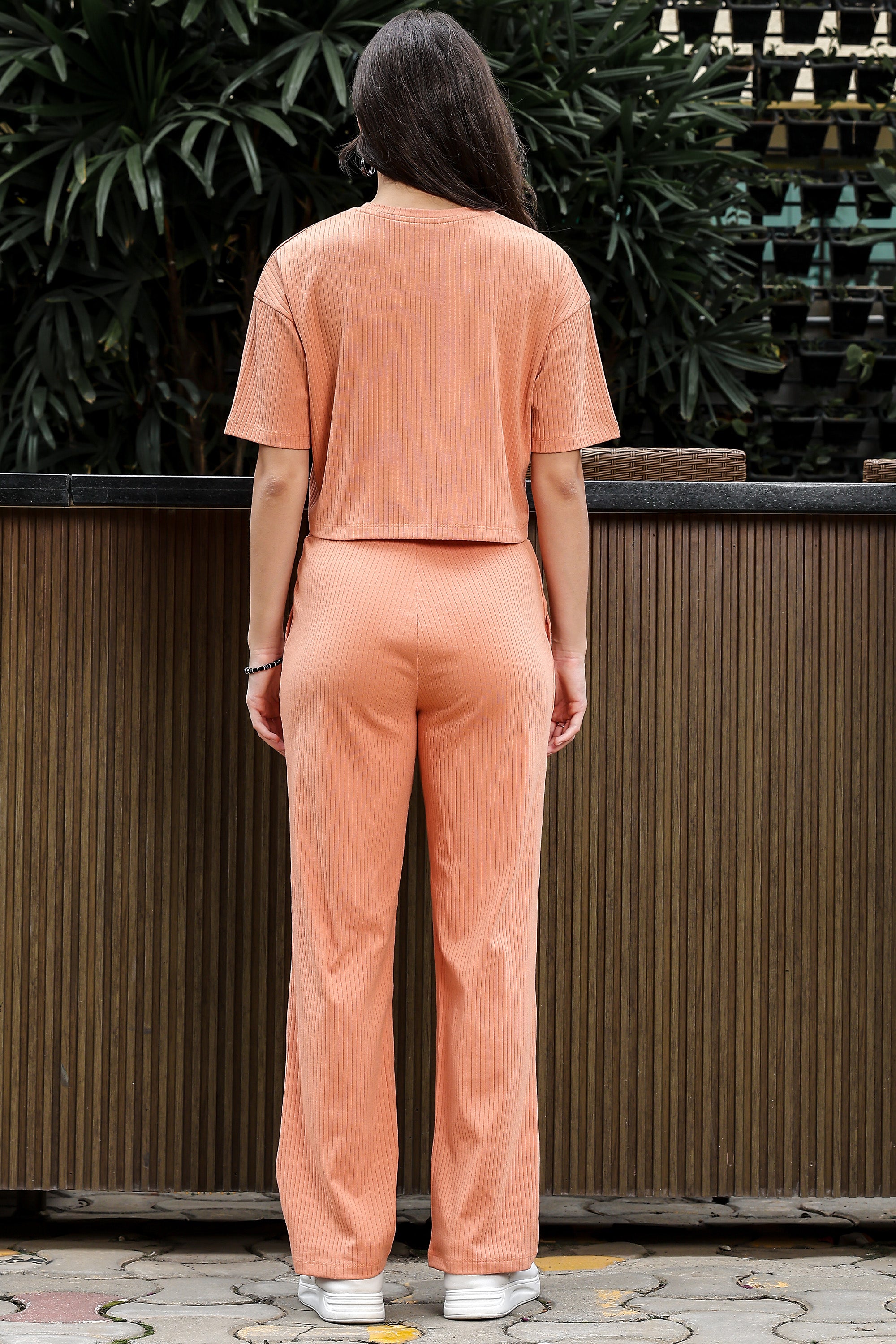 WOMEN ROUND NECK ORANGE HALF SLV  CO-ORD SET