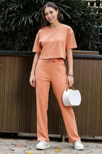 WOMEN ROUND NECK ORANGE HALF SLV  CO-ORD SET