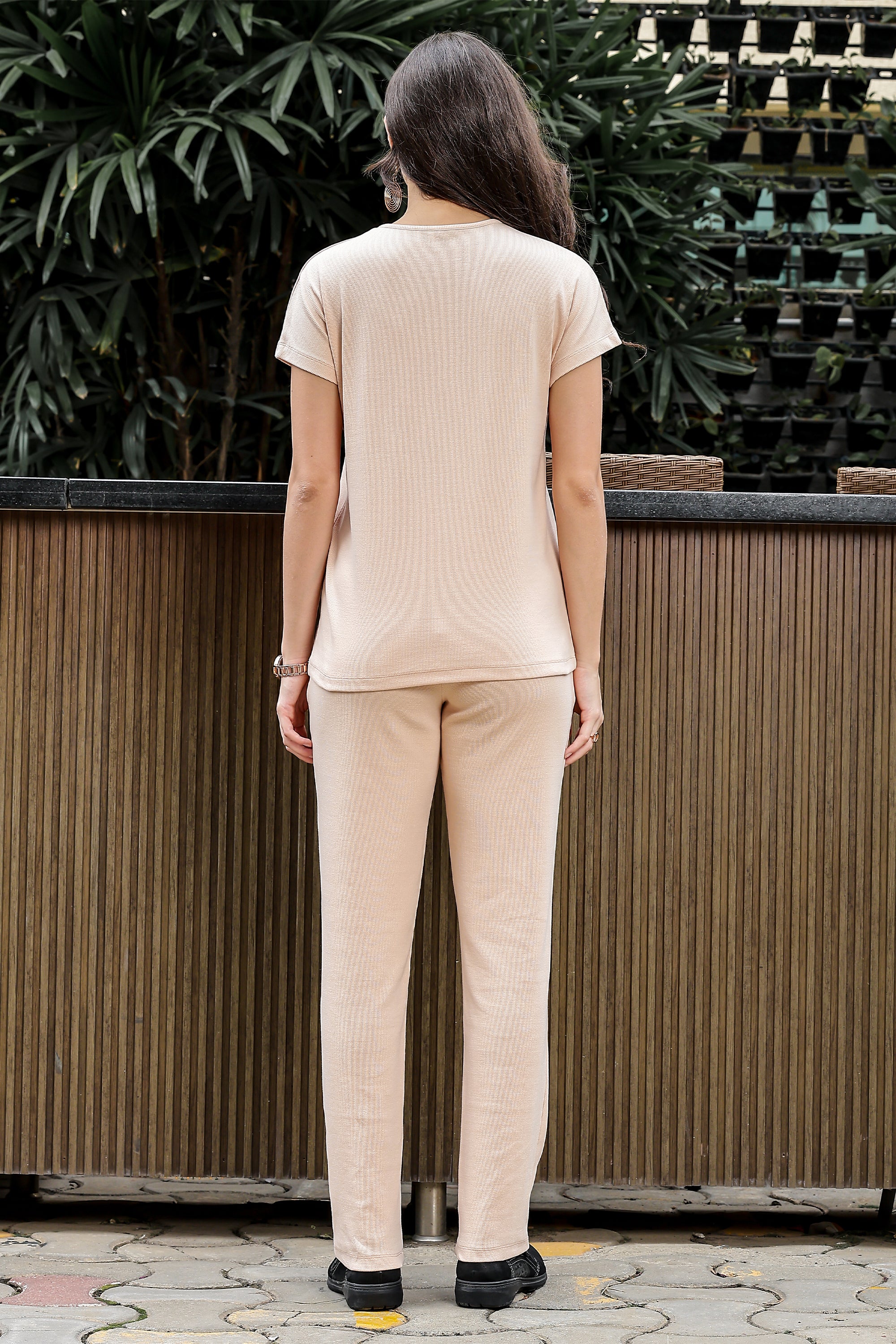 WOMEN ROUND NECK CREAM HALF SLV  CO-ORD SET