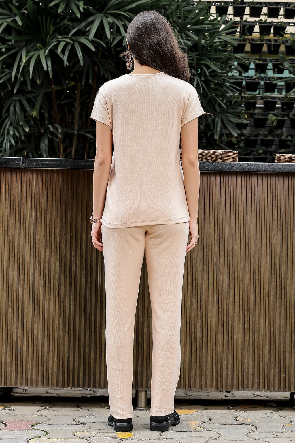 WOMEN ROUND NECK CREAM HALF SLV  CO-ORD SET