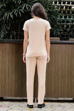 WOMEN ROUND NECK CREAM HALF SLV  CO-ORD SET