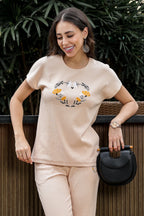 WOMEN ROUND NECK CREAM HALF SLV  CO-ORD SET