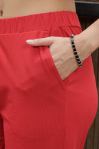 WOMEN ROUND NECK RED HALF SLV  CO-ORD SET