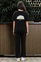 WOMEN ROUND NECK BLACK HALF SLV  CO-ORD SET