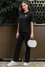 WOMEN ROUND NECK BLACK HALF SLV  CO-ORD SET