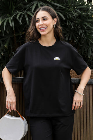 WOMEN ROUND NECK BLACK HALF SLV  CO-ORD SET