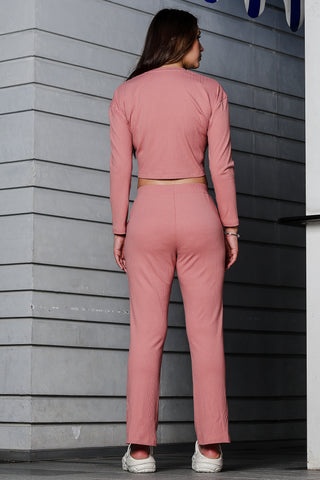 WOMEN ROUND NECK BROWN FULL SLV  CO-ORD SET