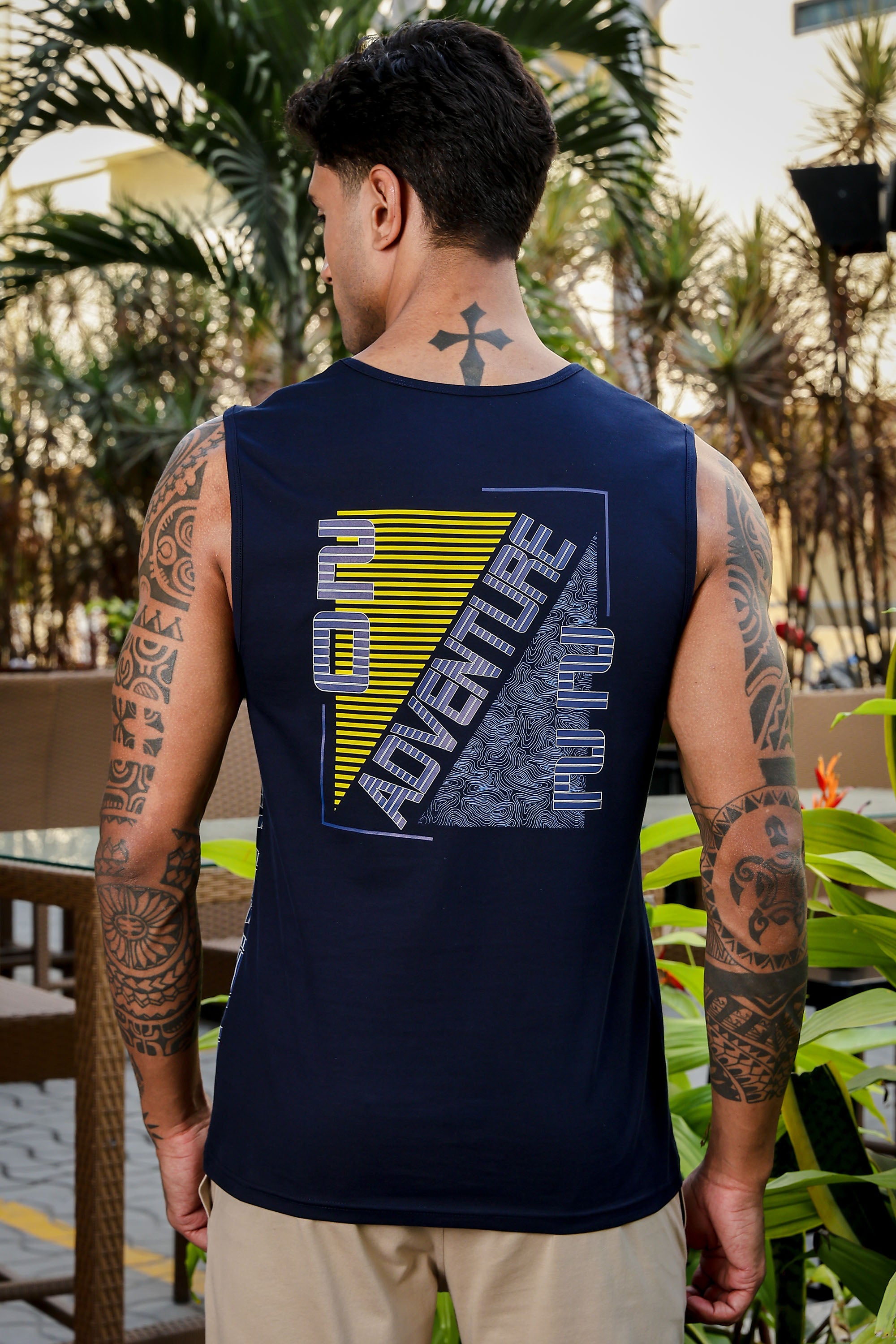 ONE SKY Men's Cotton Stretch Sleeveless Tank Top | Typography Print | Round Neck | Casual Pullover