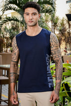 ONE SKY Men's Cotton Stretch Sleeveless Tank Top | Typography Print | Round Neck | Casual Pullover