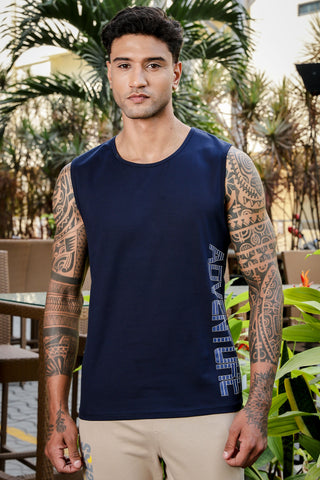 ONE SKY Men's Cotton Stretch Sleeveless Tank Top | Typography Print | Round Neck | Casual Pullover