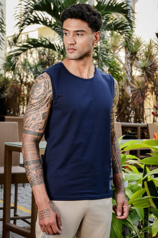 ONE SKY Men's Cotton Stretch Sleeveless Tank Top | Typography Print | Round Neck | Casual Pullover