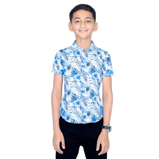 Boys White Hawaiian Printed Button Up Shirt