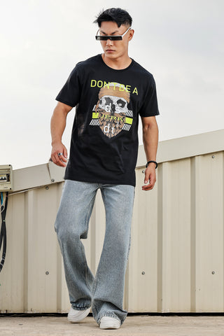 MEN ROUND NECK BLACK BEAUTY PRINTED T SHIRT