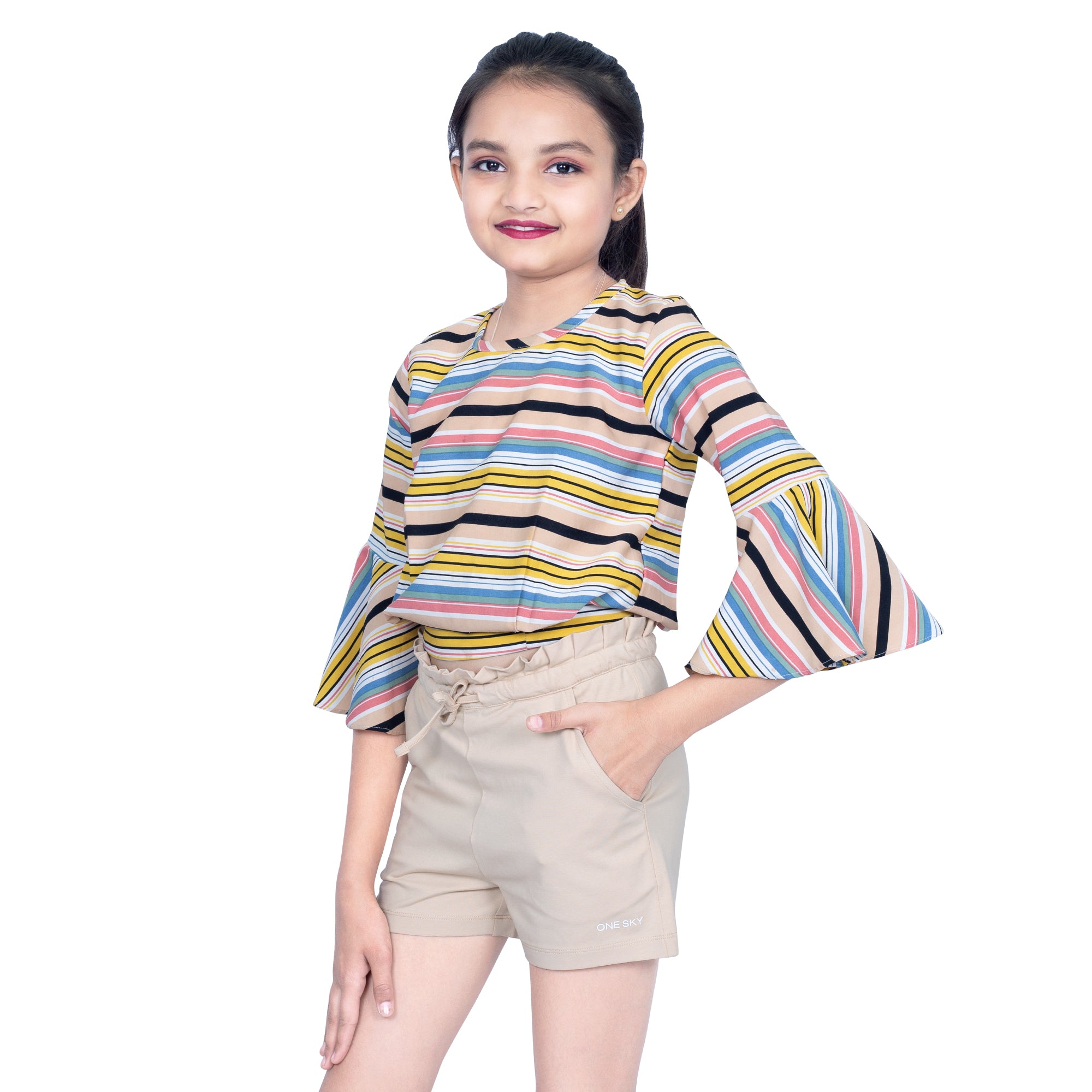GIRLS BEIGE FRILL SHORTS