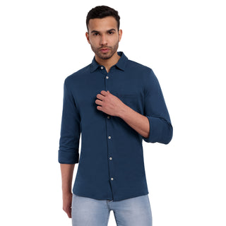 Men Navy Collared Formal Shirt