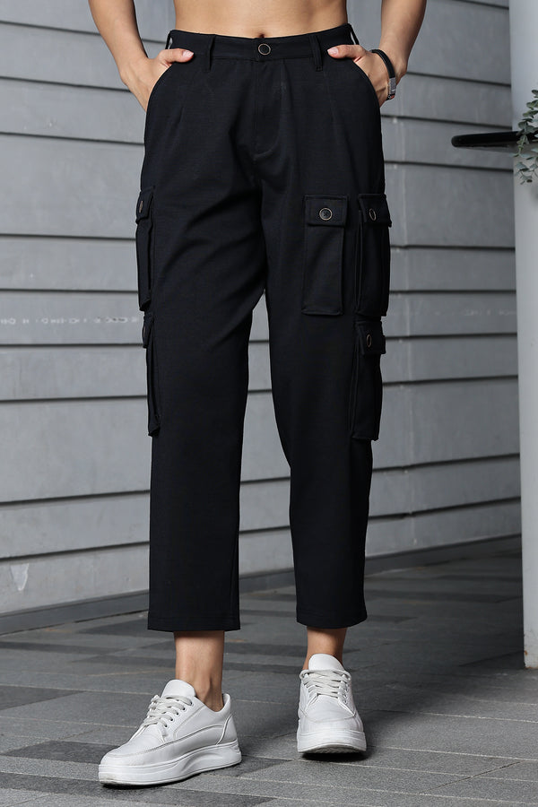 ONE SKY WOMEN BLACK IRIS SOLID WOMENS CARGO