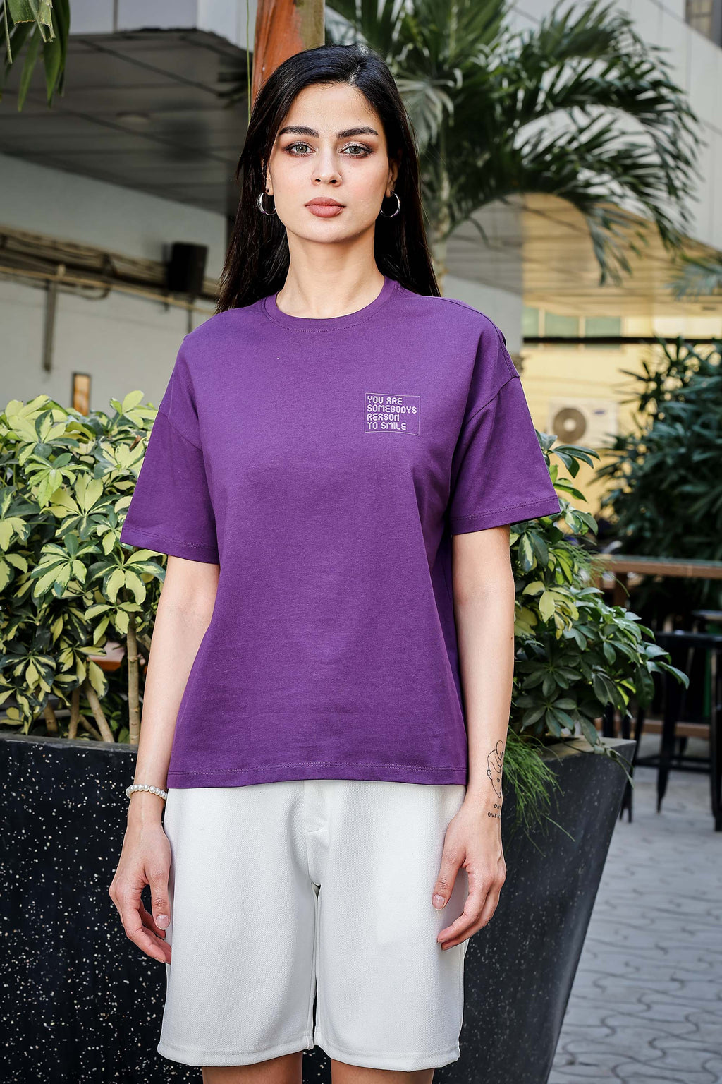 WOMEN ROUND NECK PURPLE T SHIRT