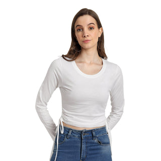 Women White Pure Cotton Textured Neckline Top