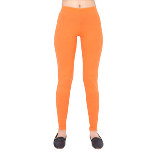 Women Orange Breathable Long Length Legging