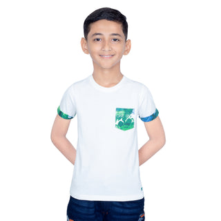 Boys White Round Neck T-Shirt