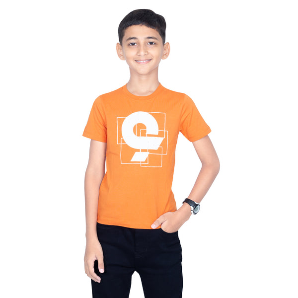 Boys Bright Orange Round Neck T-Shirt