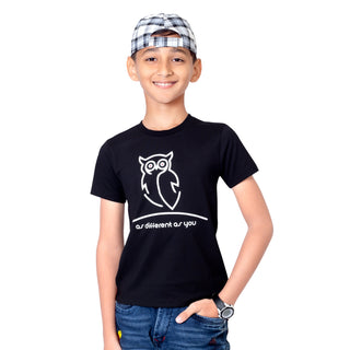 Boys Black Round Neck T-Shirt