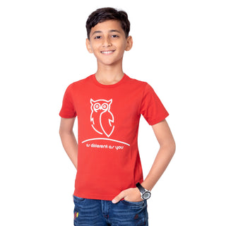 Boys Classic Red Round Neck T-Shirt