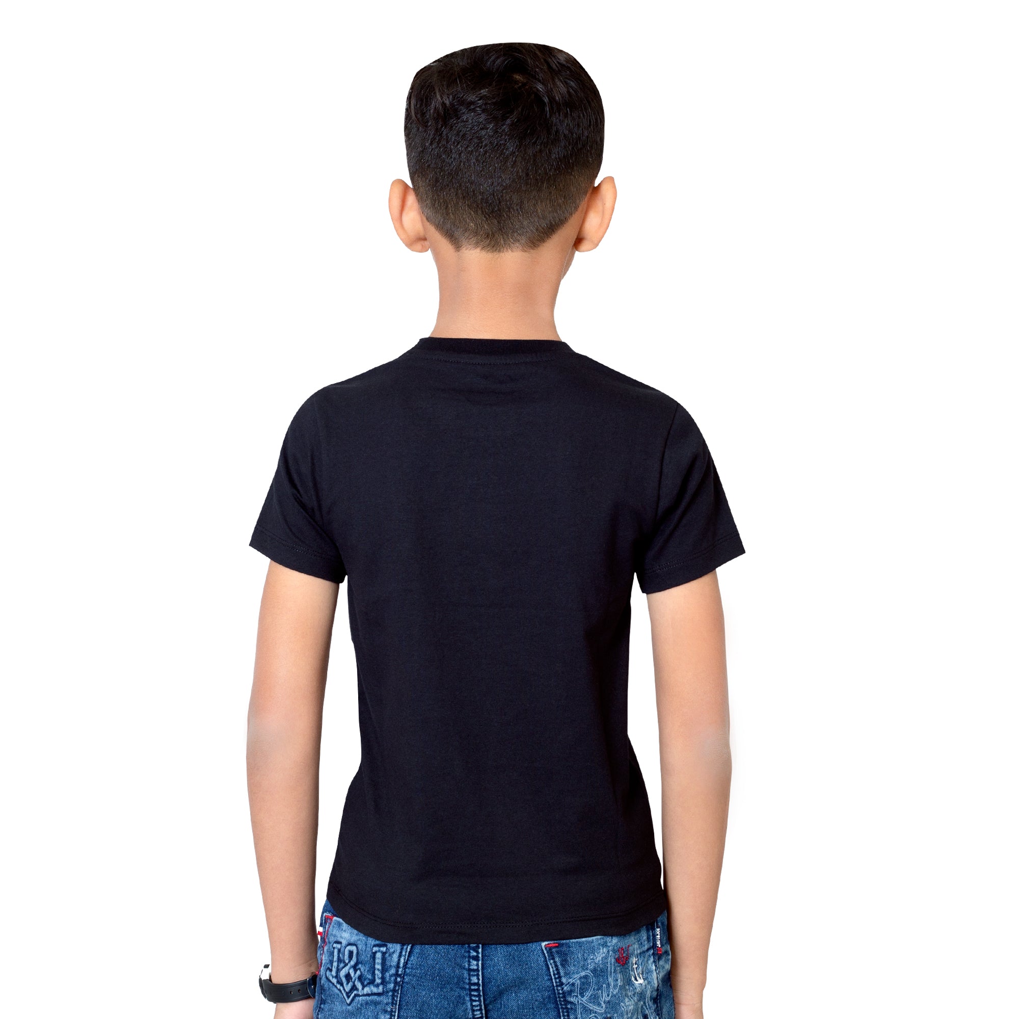 Boys Black Round Neck T-Shirt