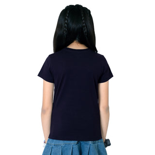 Girls Black Round Neck T-Shirt