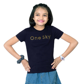 Girls Black Round Neck T-Shirt