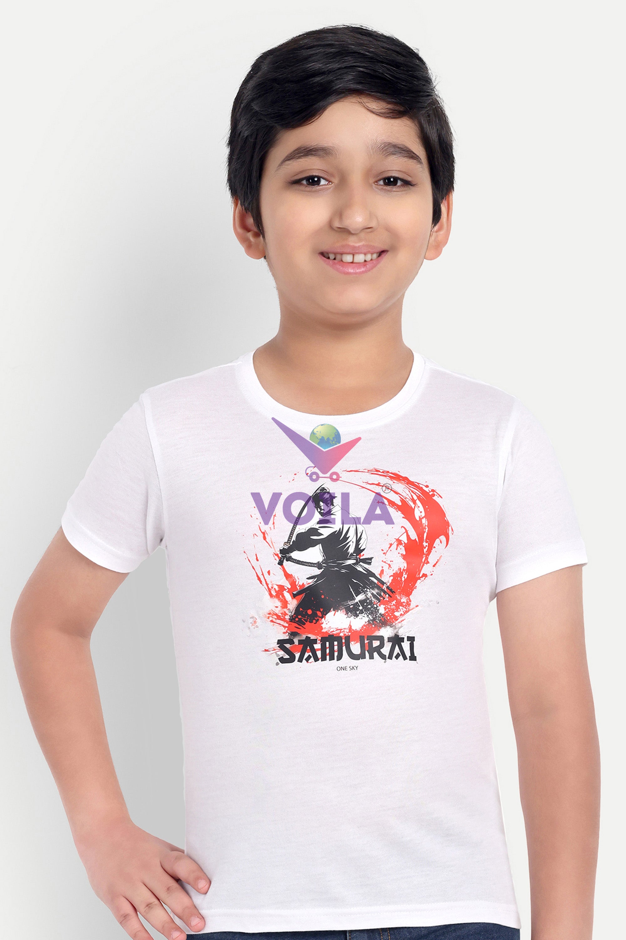 BOYS ROUND NECK WHITE PRINTED T SHIRT