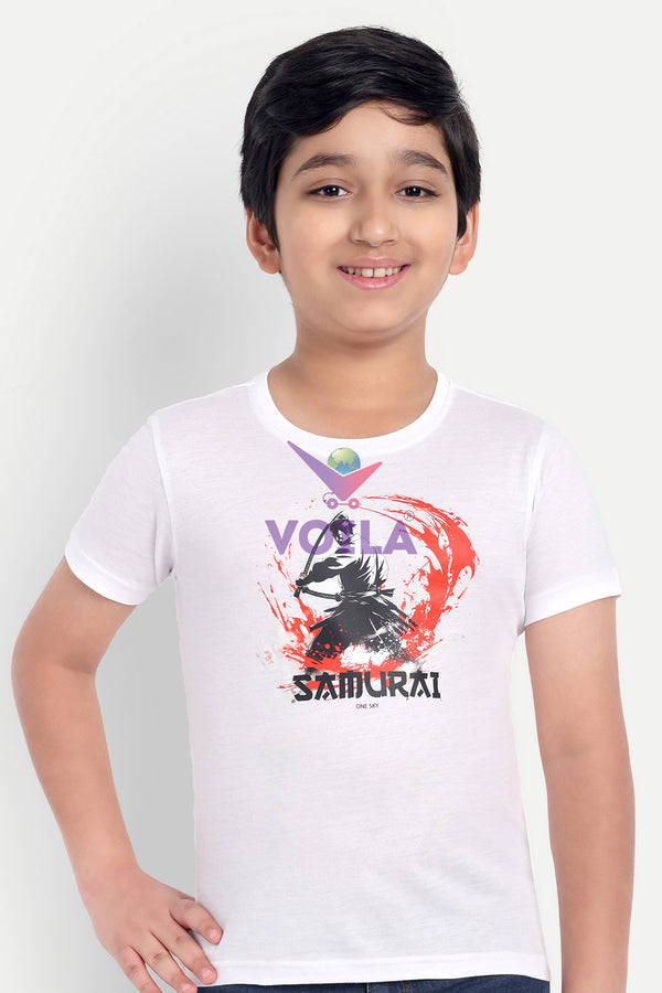 BOYS ROUND NECK WHITE PRINTED T SHIRT