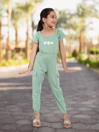 ONE SKY GIRLS FAIR GREEN SOLID JUMPSUIT
