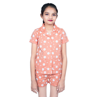 GIRLS POLKA DOTS NIGHT DRESS SHIRT & SHORTS