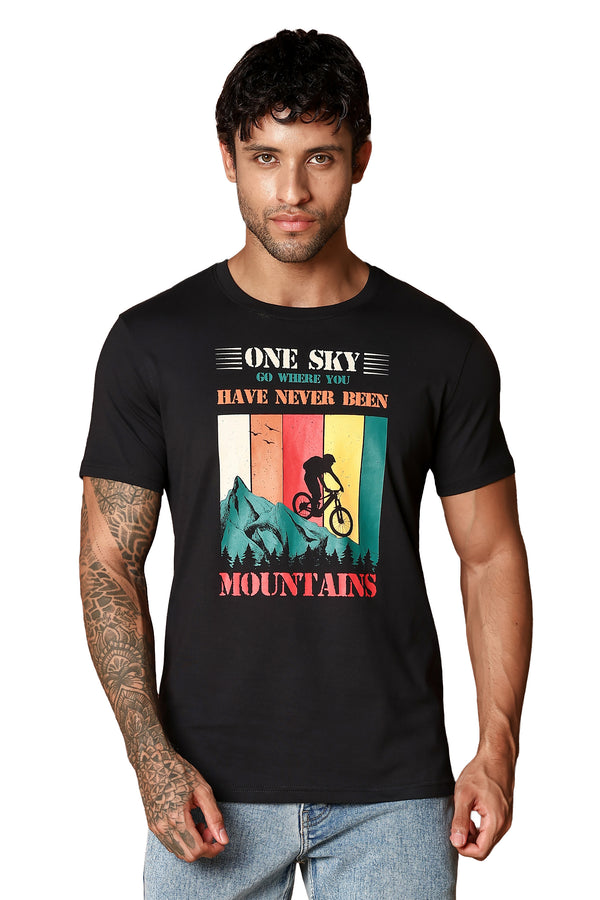 MEN ROUND NECK BLACK BEAUTY PRINTED T SHIRT