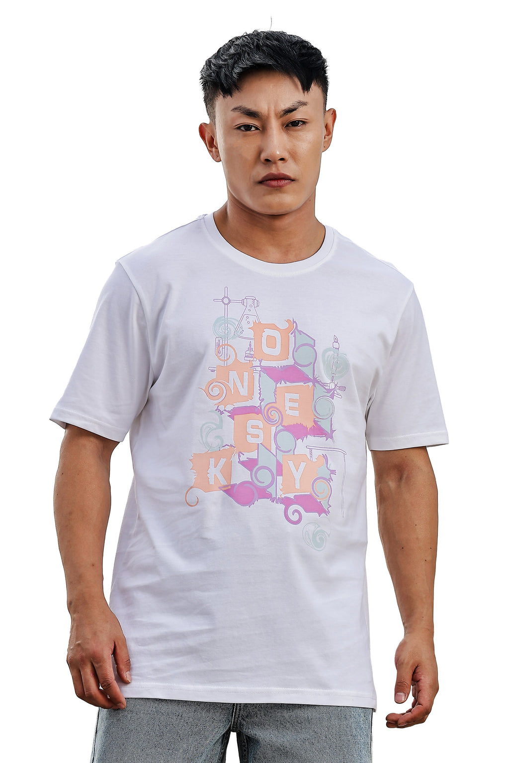 MEN ROUND NECK WHITE PRINTED T SHIRT
