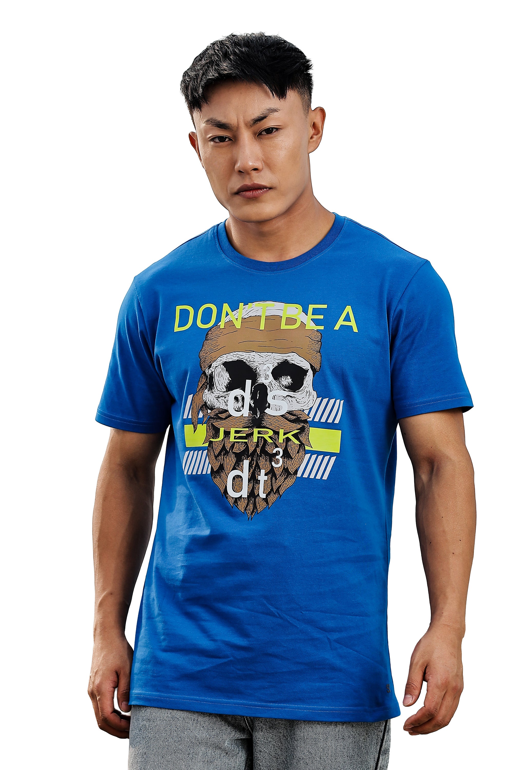 MEN ROUND NECK IMPERIAL BLUE PRINTED T SHIRT