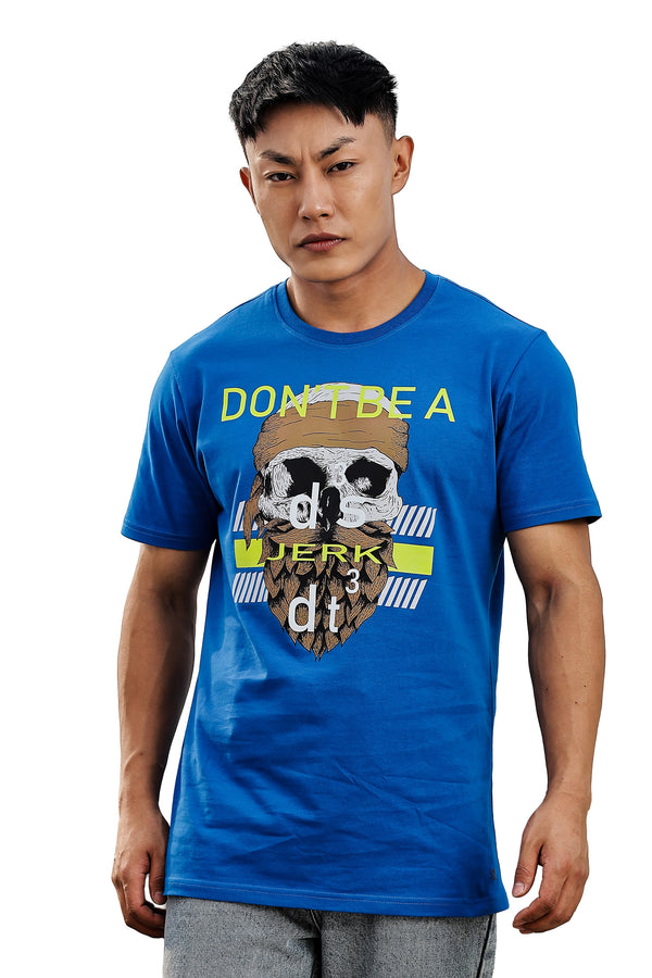 MEN ROUND NECK IMPERIAL BLUE PRINTED T SHIRT