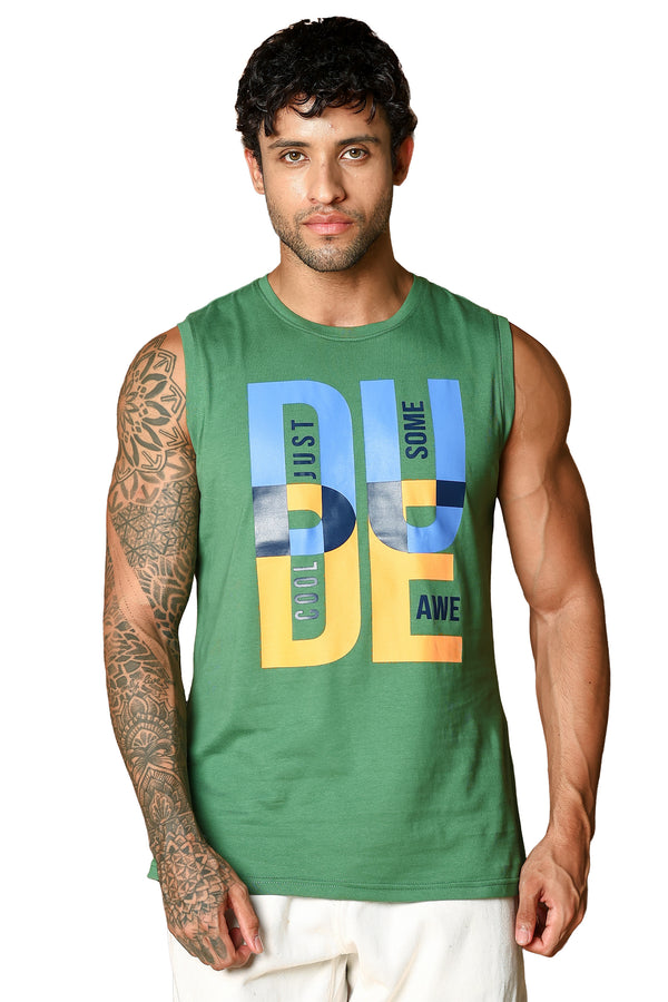 MEN WINTER MOSS PRINTED SLEEVELESS T SHIRT