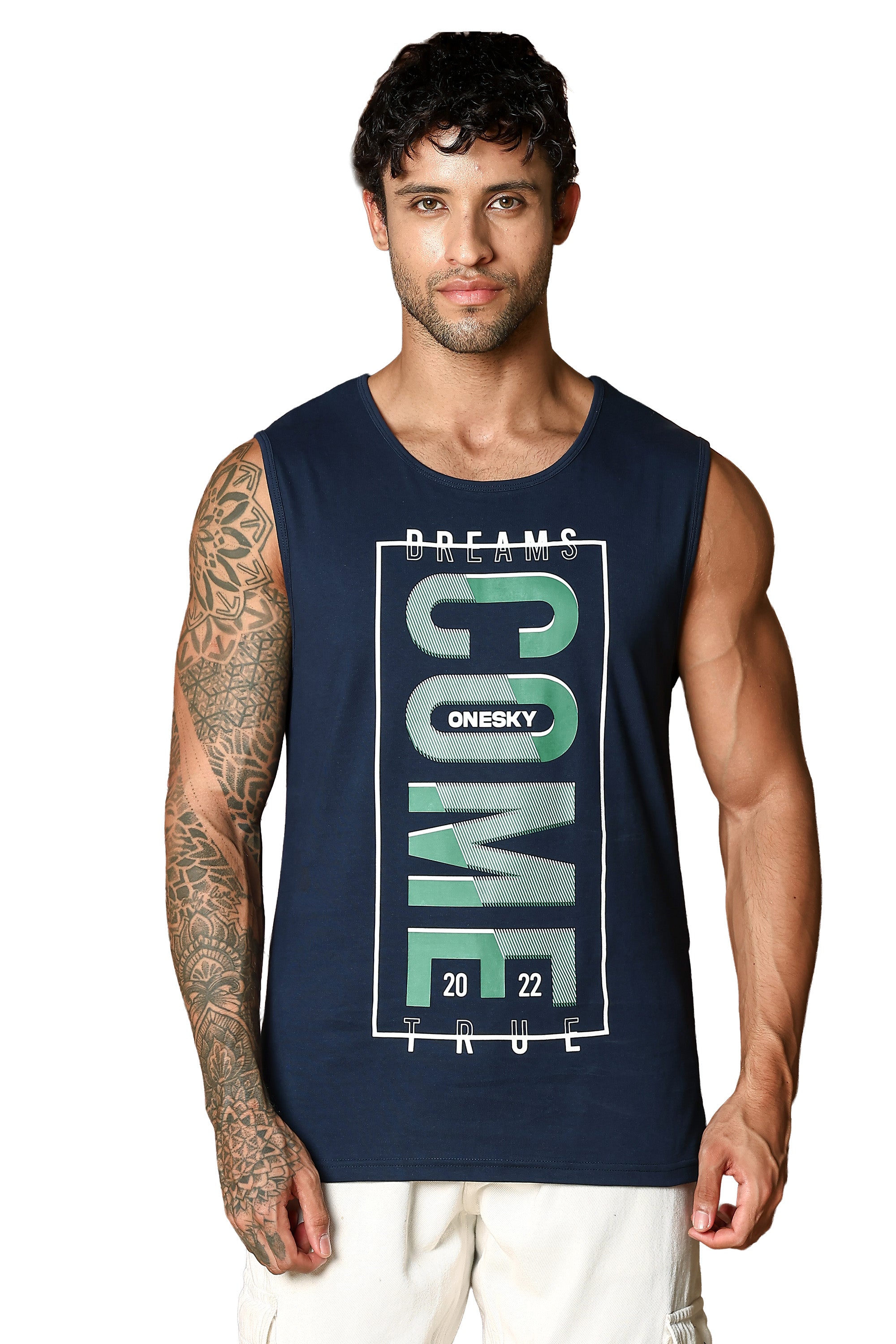 MEN NAVY PEONY PRINTED TANK TOP