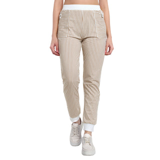 Women Beige Vogue Voyage Striped Jogger