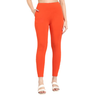 Women Orange Ankle Length Legging