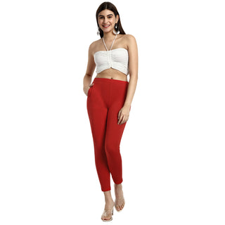 Women Red Ankle Length Legging