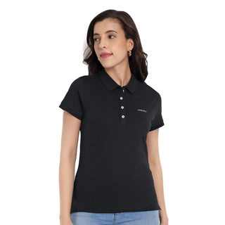 Women Black Comfort Cotton Polo T-Shirt