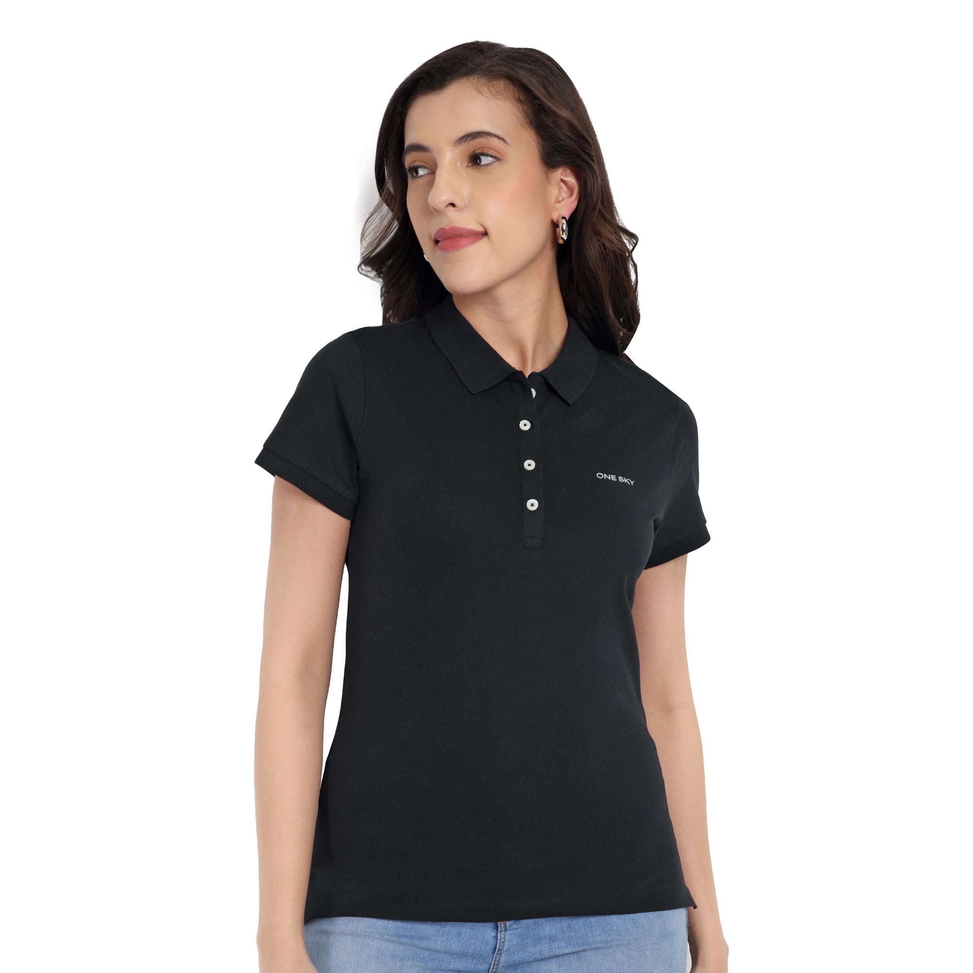 Women Black Comfort Cotton Polo T-Shirt