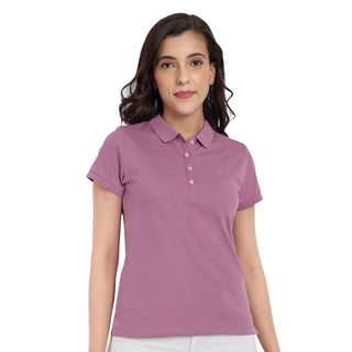 Women Mauve Comfort Cotton Polo T-Shirt