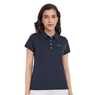 Women Dark Navy Comfort Cotton Polo T-Shirt