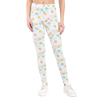 Women White Printed Cotton Legging